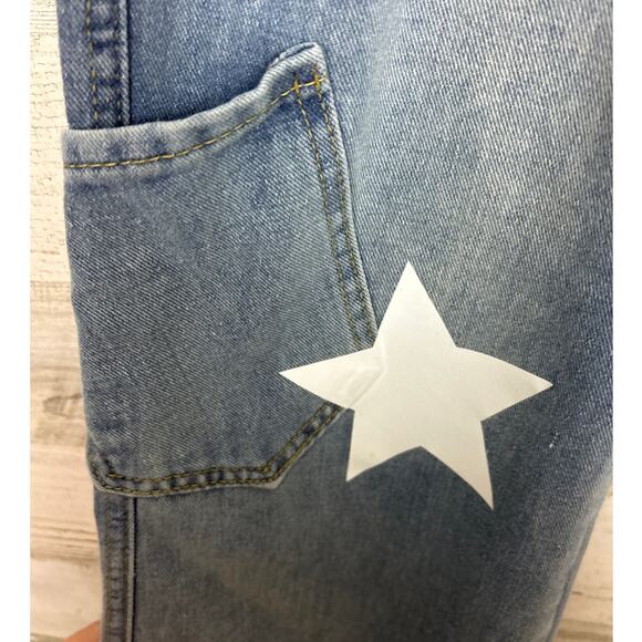 Women’s Medium Boho Star Distressed Straight Leg Denim blue Jeans boho - Picture 3 of 6